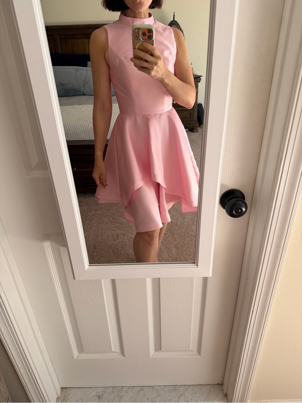 Sleeveless Soft Pink High-Neck Layered A-Line Wedding Dress
